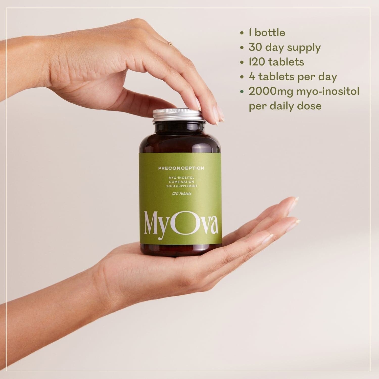 MyOva Fertility Supplement - 2000mg myo-inositol per daily dose & 120 tablets per bottle