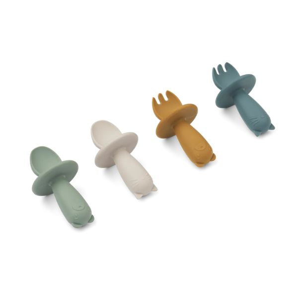 Liewood | Avril Baby Cutlery 4-Pack - Faune Green Multi Mix | A LITTLE FIND