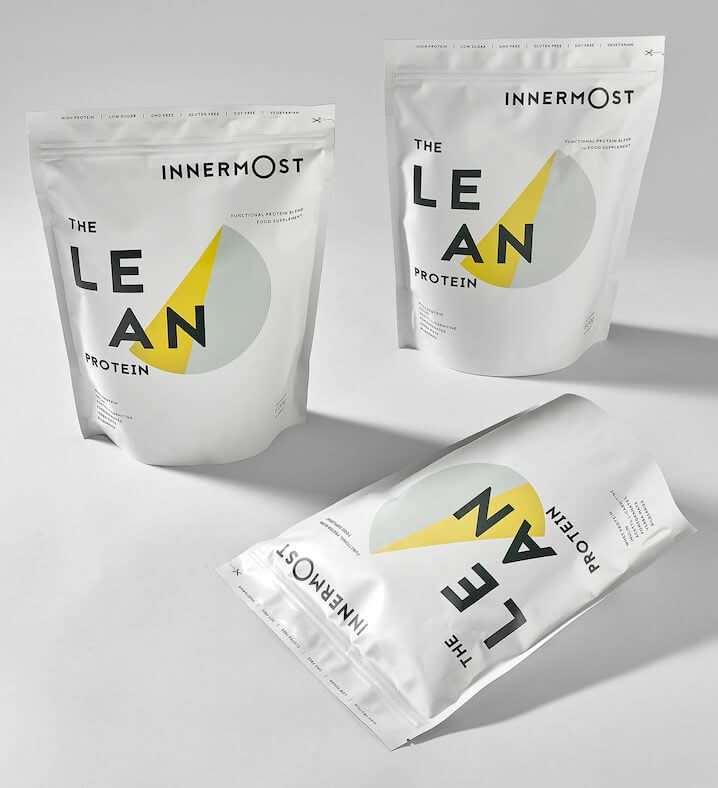 Pouches of The Lean Protein - a whey protein powder developed by Innermost