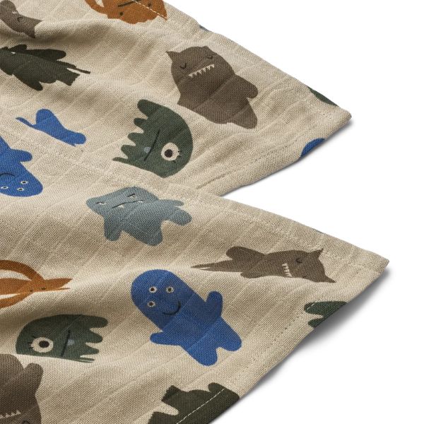 Liewood | Lewis Muslin Cloth - 2 Pack - Monsters Blue Mix | A LITTLE FIND