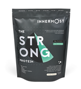 The front of The Strong Protein packaging.