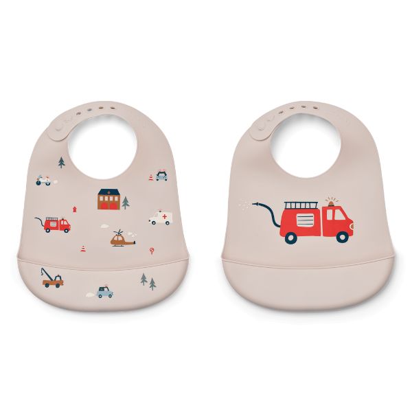 Liewood | Tilda Printed Bib 2-Pack - Emergency Vehicle/Sandy | THE FIND