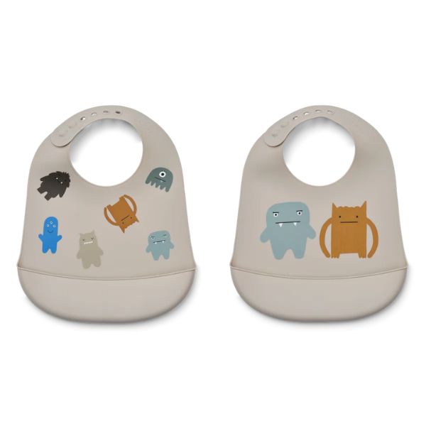 Liewood | Tilda Printed Bib 2-Pack - Monster / Mist | THE FIND