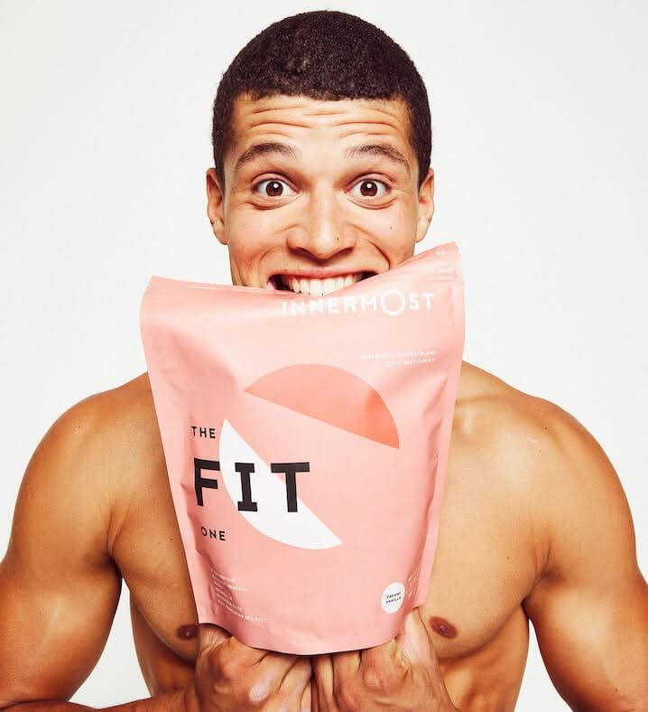 Greg Ennis with a pouch of The Fit Protein - a nutritional supplement developed by Innermost